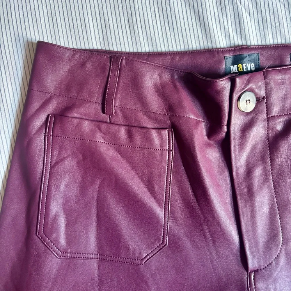 NWT MAEVE Anthropologie Colette Faux Leather Crop Wide Leg Pants in Violet | 16W - Picture 4 of 9